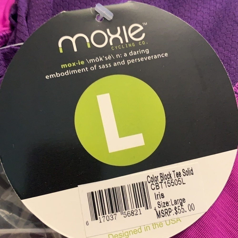 NEW Moxie Cycling Color Block Tee Solid Iris Large - Picture 4 of 5